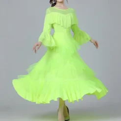 Latin Dance Skirts Pure Color Splicing Tulle Women's Performance Training Long Sleeve High Polyester