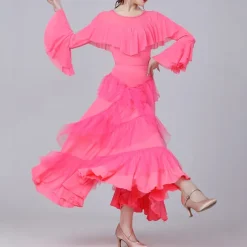 Latin Dance Skirts Pure Color Splicing Tulle Women's Performance Training Long Sleeve High Polyester