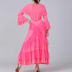 Latin Dance Skirts Pure Color Splicing Tulle Women's Performance Training Long Sleeve High Polyester