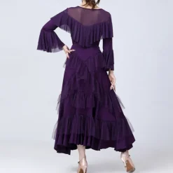 Latin Dance Skirts Pure Color Splicing Tulle Women's Performance Training Long Sleeve High Polyester