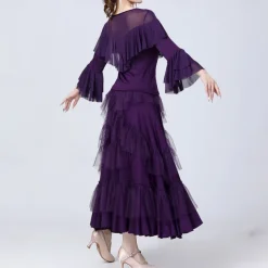 Latin Dance Skirts Pure Color Splicing Tulle Women's Performance Training Long Sleeve High Polyester