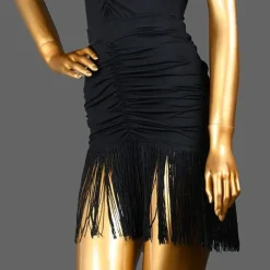 Latin Dance Skirts Tassel Pure Color Splicing Women's Performance Training High Spandex