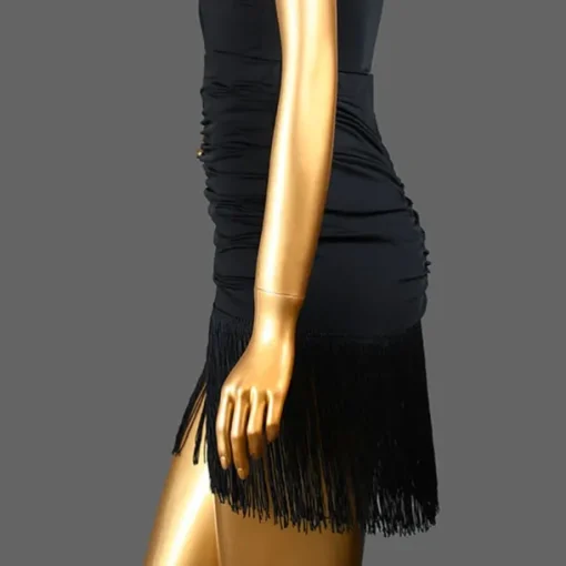 Latin Dance Skirts Tassel Pure Color Splicing Women's Performance Training High Spandex
