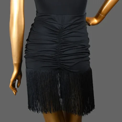 Latin Dance Skirts Tassel Pure Color Splicing Women's Performance Training High Spandex