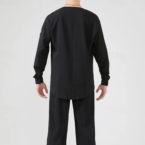 Latin Dance Top Pure Color Men's Performance Daily Wear Long Sleeve Elastane