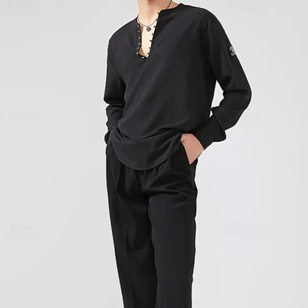 Latin Dance Top Pure Color Men's Performance Daily Wear Long Sleeve Elastane