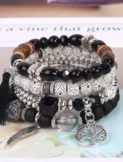 Layered Vintage Style Ball Fashion Personalized Glass Bracelet Jewelry Black / White / Blue For Street Daily Holiday