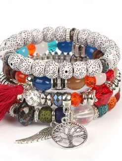 Layered Vintage Style Ball Fashion Personalized Glass Bracelet Jewelry Black / White / Blue For Street Daily Holiday