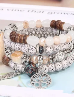 Layered Vintage Style Ball Fashion Personalized Glass Bracelet Jewelry Black / White / Blue For Street Daily Holiday