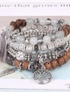 Layered Vintage Style Ball Fashion Personalized Glass Bracelet Jewelry Black / White / Blue For Street Daily Holiday