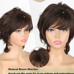 Layered Wig Short Pixie Cut Wig for Women Short Layered Straight Wavy Cut Hair for Women Pixie Cut Wigs with Bangs Synthetic Hair Natural Looking For Daily Party Use