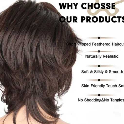 Layered Wig Short Pixie Cut Wig for Women Short Layered Straight Wavy Cut Hair for Women Pixie Cut Wigs with Bangs Synthetic Hair Natural Looking For Daily Party Use