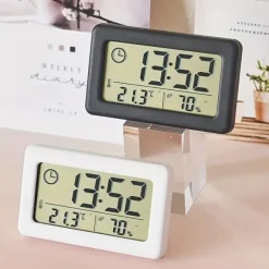 LCD Digital Clock Mute Desktop Clock Temperature Sensor Battery Powered LED Electronic Alarm Clocks Bedroom Indoor Wall Clocks