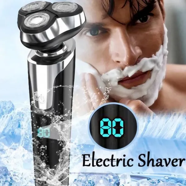 LCD Display Electric Shaver Dry/Wet Cordless Razor Type-C Quick Charging Rotary Floating Beard Trimmer