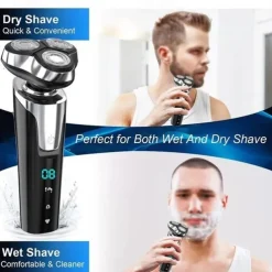 LCD Display Electric Shaver Dry/Wet Cordless Razor Type-C Quick Charging Rotary Floating Beard Trimmer