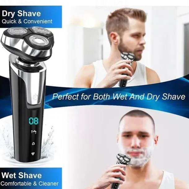 LCD Display Electric Shaver Dry/Wet Cordless Razor Type-C Quick Charging Rotary Floating Beard Trimmer