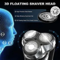 LCD Display Electric Shaver Dry/Wet Cordless Razor Type-C Quick Charging Rotary Floating Beard Trimmer