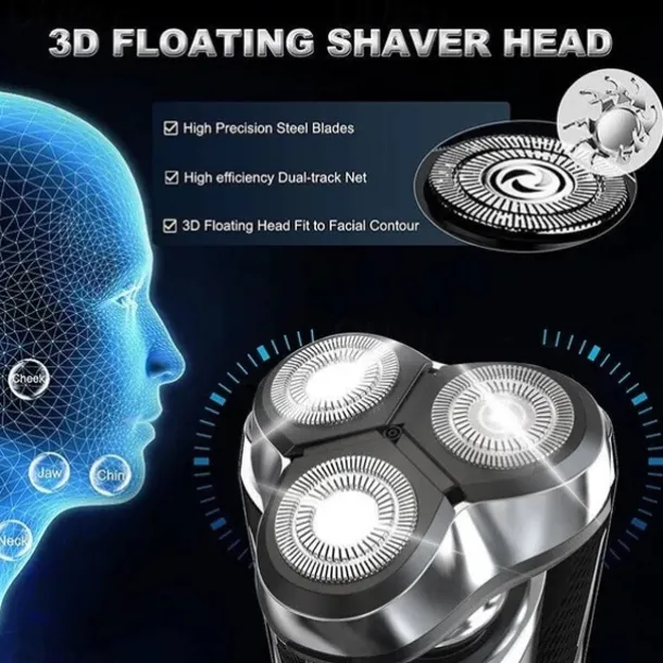 LCD Display Electric Shaver Dry/Wet Cordless Razor Type-C Quick Charging Rotary Floating Beard Trimmer