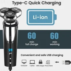 LCD Display Electric Shaver Dry/Wet Cordless Razor Type-C Quick Charging Rotary Floating Beard Trimmer