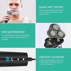LCD Display Electric Shaver Dry/Wet Cordless Razor Type-C Quick Charging Rotary Floating Beard Trimmer