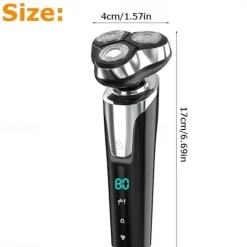 LCD Display Electric Shaver Dry/Wet Cordless Razor Type-C Quick Charging Rotary Floating Beard Trimmer
