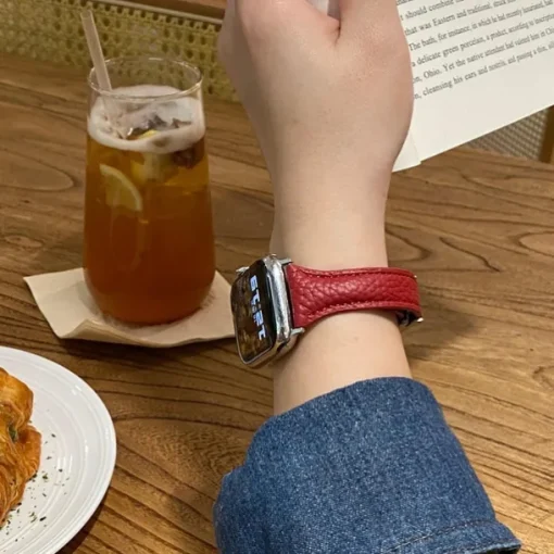 Leather Band Compatible with Apple Watch band 38mm 40mm 41mm 42mm 44mm 45mm 49mm Adjustable Genuine Leather Strap Replacement Wristband for iwatch Ultra 2 Series 9 8 7 SE 6 5 4 3 2 1