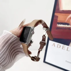 Leather Band Compatible with Apple Watch band 38mm 40mm 41mm 42mm 44mm 45mm 49mm Rugged Metal Clasp Adjustable Genuine Leather Strap Replacement Wristband for iwatch Ultra 2 Series 9 8 7 SE 6 5 4 3 2