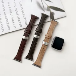 Leather Band Compatible with Apple Watch band 38mm 40mm 41mm 42mm 44mm 45mm 49mm Rugged Metal Clasp Adjustable Genuine Leather Strap Replacement Wristband for iwatch Ultra 2 Series 9 8 7 SE 6 5 4 3 2