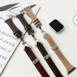Leather Band Compatible with Apple Watch band 38mm 40mm 41mm 42mm 44mm 45mm 49mm Rugged Metal Clasp Adjustable Genuine Leather Strap Replacement Wristband for iwatch Ultra 2 Series 9 8 7 SE 6 5 4 3 2