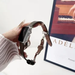 Leather Band Compatible with Apple Watch band 38mm 40mm 41mm 42mm 44mm 45mm 49mm Rugged Metal Clasp Adjustable Genuine Leather Strap Replacement Wristband for iwatch Ultra 2 Series 9 8 7 SE 6 5 4 3 2