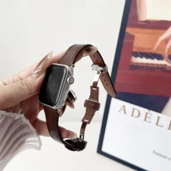 Leather Band Compatible with Apple Watch band 38mm 40mm 41mm 42mm 44mm 45mm 49mm Rugged Metal Clasp Adjustable Genuine Leather Strap Replacement Wristband for iwatch Ultra 2 Series 9 8 7 SE 6 5 4 3 2