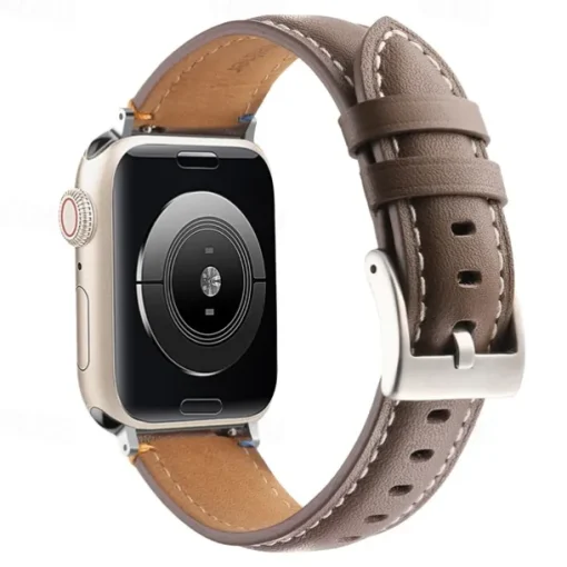 Leather Band Compatible with Apple Watch band 38mm 40mm 41mm 42mm 44mm 45mm 49mm Metal Clasp Luxury Adjustable Genuine Leather Strap Replacement Wristband for iwatch Ultra 2 Series 9 8 7 SE 6 5 4 3 2