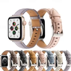 Leather Band Compatible with Apple Watch band 38mm 40mm 41mm 42mm 44mm 45mm 49mm Metal Clasp Luxury Adjustable Genuine Leather Strap Replacement Wristband for iwatch Ultra 2 Series 9 8 7 SE 6 5 4 3 2