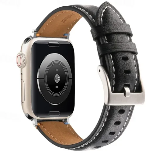 Leather Band Compatible with Apple Watch band 38mm 40mm 41mm 42mm 44mm 45mm 49mm Metal Clasp Luxury Adjustable Genuine Leather Strap Replacement Wristband for iwatch Ultra 2 Series 9 8 7 SE 6 5 4 3 2