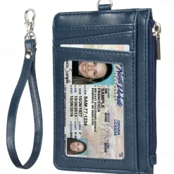 Leather Credit Card Holder Men Women Rfid Business ID Badge Case Porte Bus Card Pass Name Card Cover Slim Wallet With Lanyard