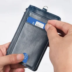 Leather Credit Card Holder Men Women Rfid Business ID Badge Case Porte Bus Card Pass Name Card Cover Slim Wallet With Lanyard