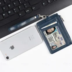 Leather Credit Card Holder Men Women Rfid Business ID Badge Case Porte Bus Card Pass Name Card Cover Slim Wallet With Lanyard