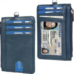 Leather Credit Card Holder Men Women Rfid Business ID Badge Case Porte Bus Card Pass Name Card Cover Slim Wallet With Lanyard