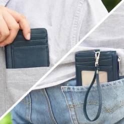 Leather Credit Card Holder Men Women Rfid Business ID Badge Case Porte Bus Card Pass Name Card Cover Slim Wallet With Lanyard