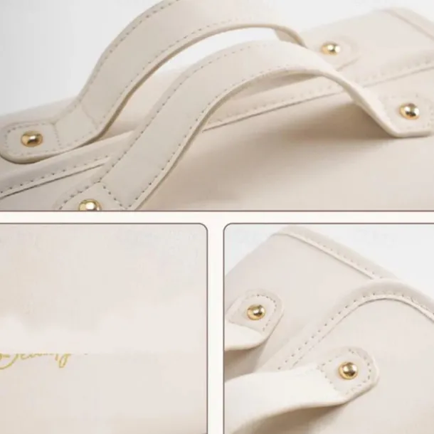 Leather Waterproof Cosmetic Bag, 4-in-1 Travel Toiletry Organizer, Large-Capacity Makeup Bag with Dry and Wet Separation for Stylish Storage