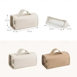 Leather Waterproof Cosmetic Bag, 4-in-1 Travel Toiletry Organizer, Large-Capacity Makeup Bag with Dry and Wet Separation for Stylish Storage