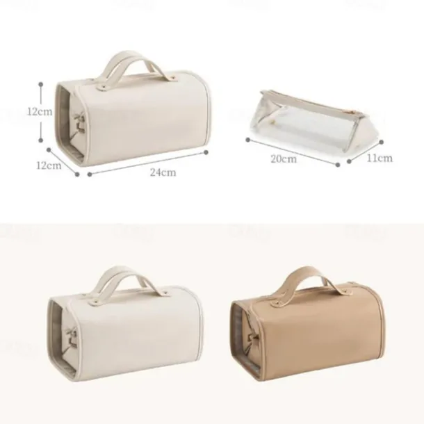 Leather Waterproof Cosmetic Bag, 4-in-1 Travel Toiletry Organizer, Large-Capacity Makeup Bag with Dry and Wet Separation for Stylish Storage