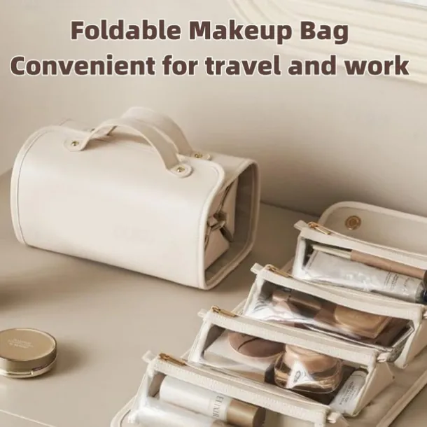 Leather Waterproof Cosmetic Bag, 4-in-1 Travel Toiletry Organizer, Large-Capacity Makeup Bag with Dry and Wet Separation for Stylish Storage