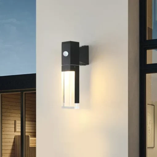 LED Wall Sconce Outdoor Black Metal Up Down Light Fixture IP65 Waterproof Aluminum Sensor Wall Lantern for Porch Patio Garden 85-265V