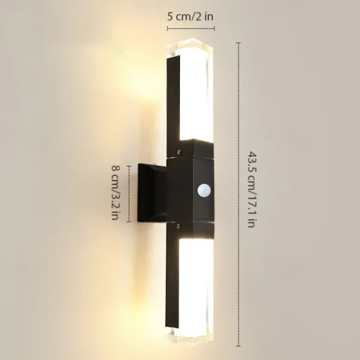LED Wall Sconce Outdoor Black Metal Up Down Light Fixture IP65 Waterproof Aluminum Sensor Wall Lantern for Porch Patio Garden 85-265V