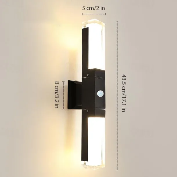 LED Wall Sconce Outdoor Black Metal Up Down Light Fixture IP65 Waterproof Aluminum Sensor Wall Lantern for Porch Patio Garden 85-265V