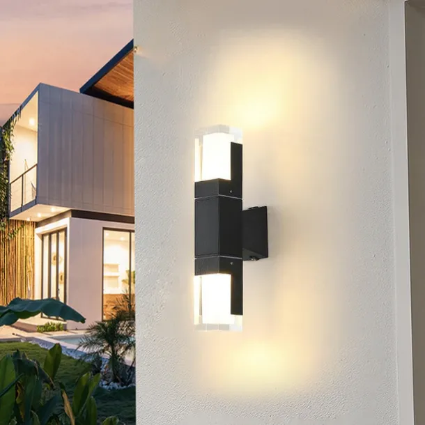 LED Wall Sconce Outdoor Black Metal Up Down Light Fixture IP65 Waterproof Aluminum Sensor Wall Lantern for Porch Patio Garden 85-265V