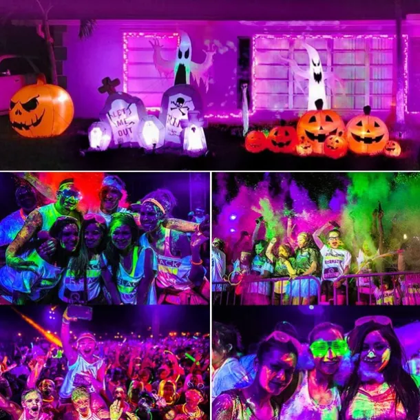 LED Black Lights 1-2 Pack of 30W 60W 120W UV Floodlight 395nm-405nm IP66 Waterproof High-power Black Light Plug with Switch (59in) for Parties Stages UV Resin Curing Paint for Halloween