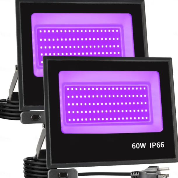 LED Black Lights 1-2 Pack of 30W 60W 120W UV Floodlight 395nm-405nm IP66 Waterproof High-power Black Light Plug with Switch (59in) for Parties Stages UV Resin Curing Paint for Halloween