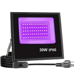 LED Black Lights 1-2 Pack of 30W 60W 120W UV Floodlight 395nm-405nm IP66 Waterproof High-power Black Light Plug with Switch (59in) for Parties Stages UV Resin Curing Paint for Halloween